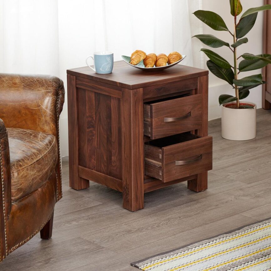 Marwar Sheesham Wood Walnut Office Document Cabinet Lamp Table #2 - Duraster