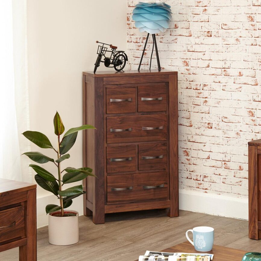 Marwar Sheesham Wood Walnut Chest of Drawer Cabinet #1 - Duraster