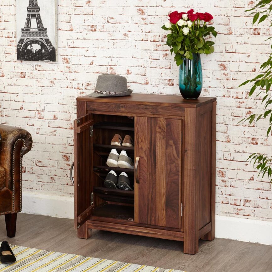 Marwar Sheesham Wood Walnut Shoe Rack Cabinet #3 - Duraster