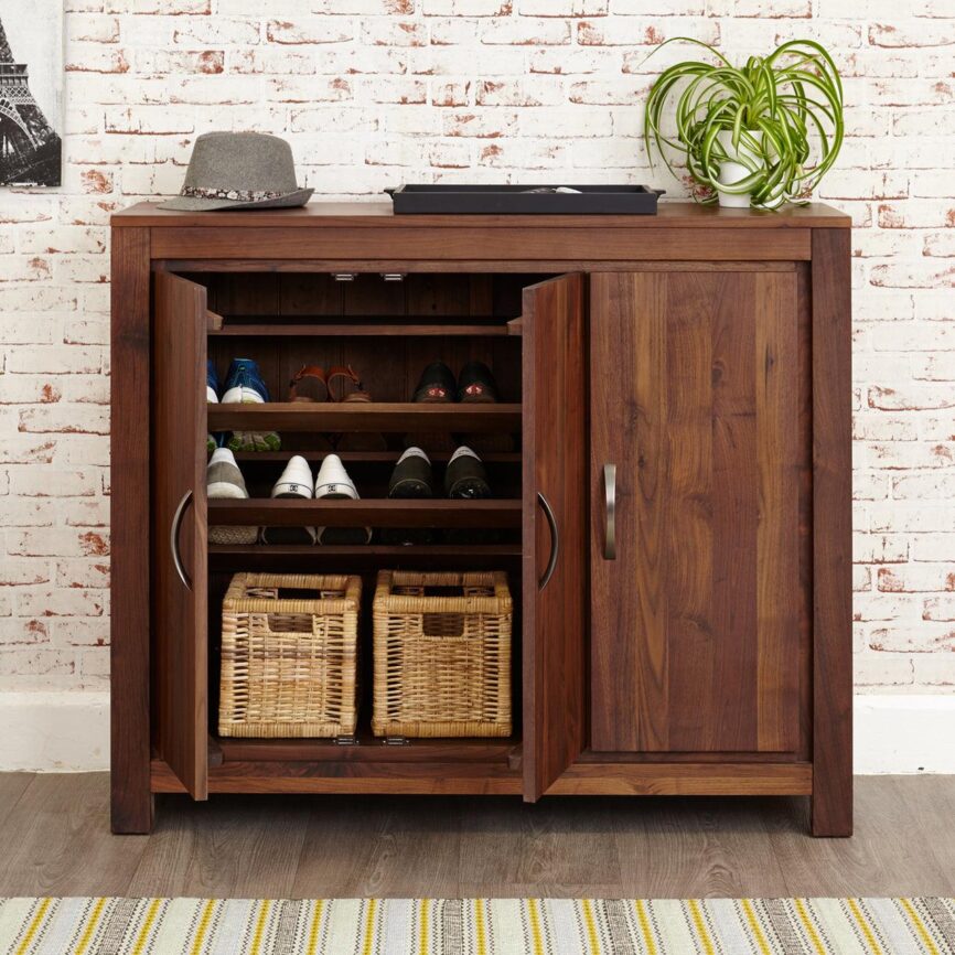 Marwar Sheesham Wood Walnut Large Shoe Cupboard #1 - Duraster