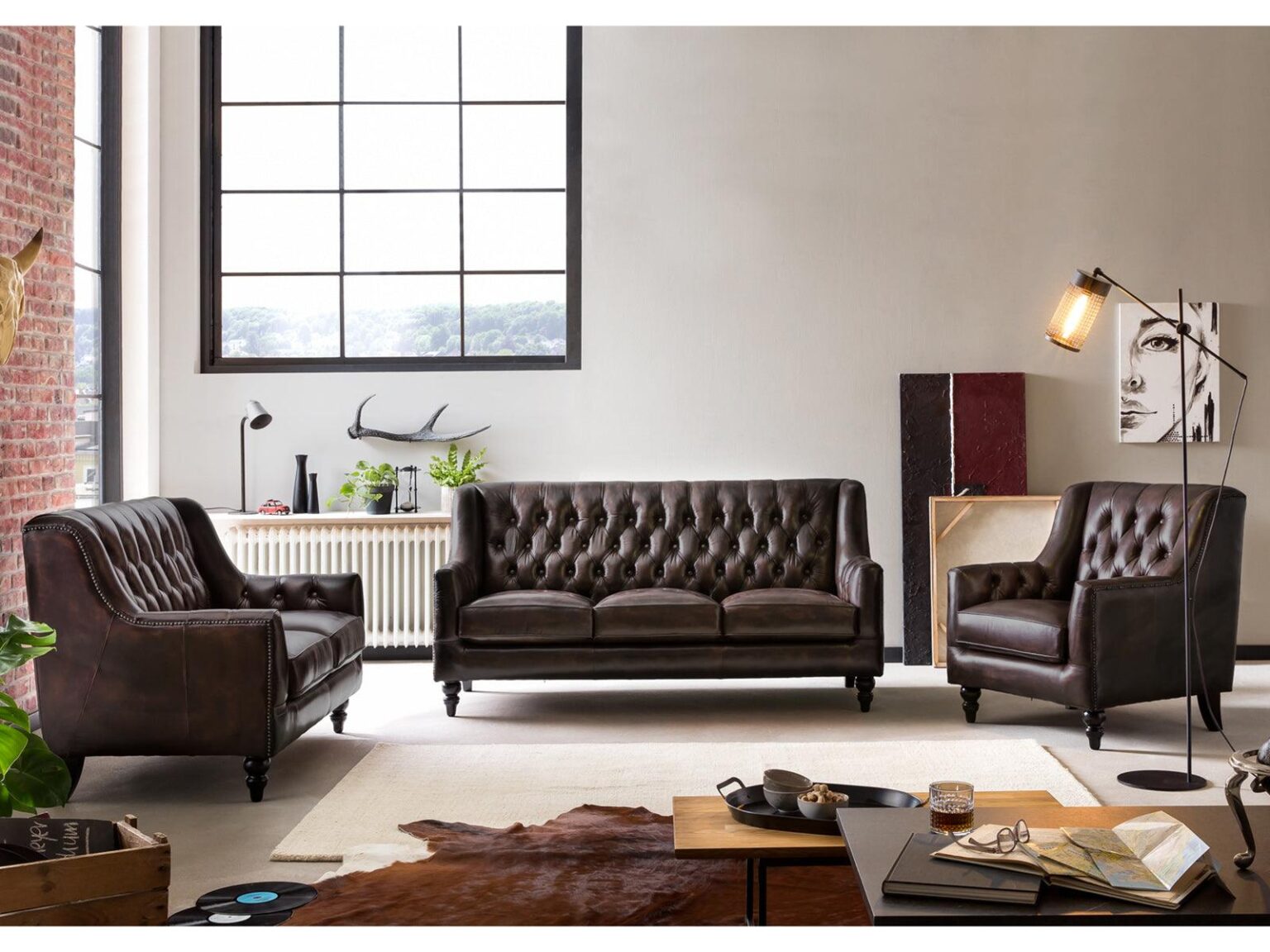 Norwich Colonial Brown Chesterfield Set of 3 Sofas #7 - Duraster
