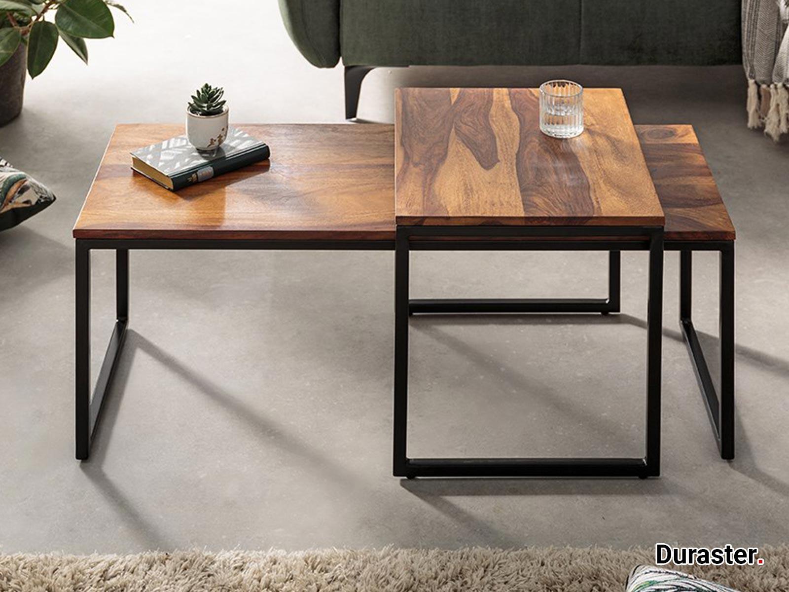Elementary Stylish Sheesham wood Set of 2 Coffee Table with Black Iron Frame #16 - Duraster