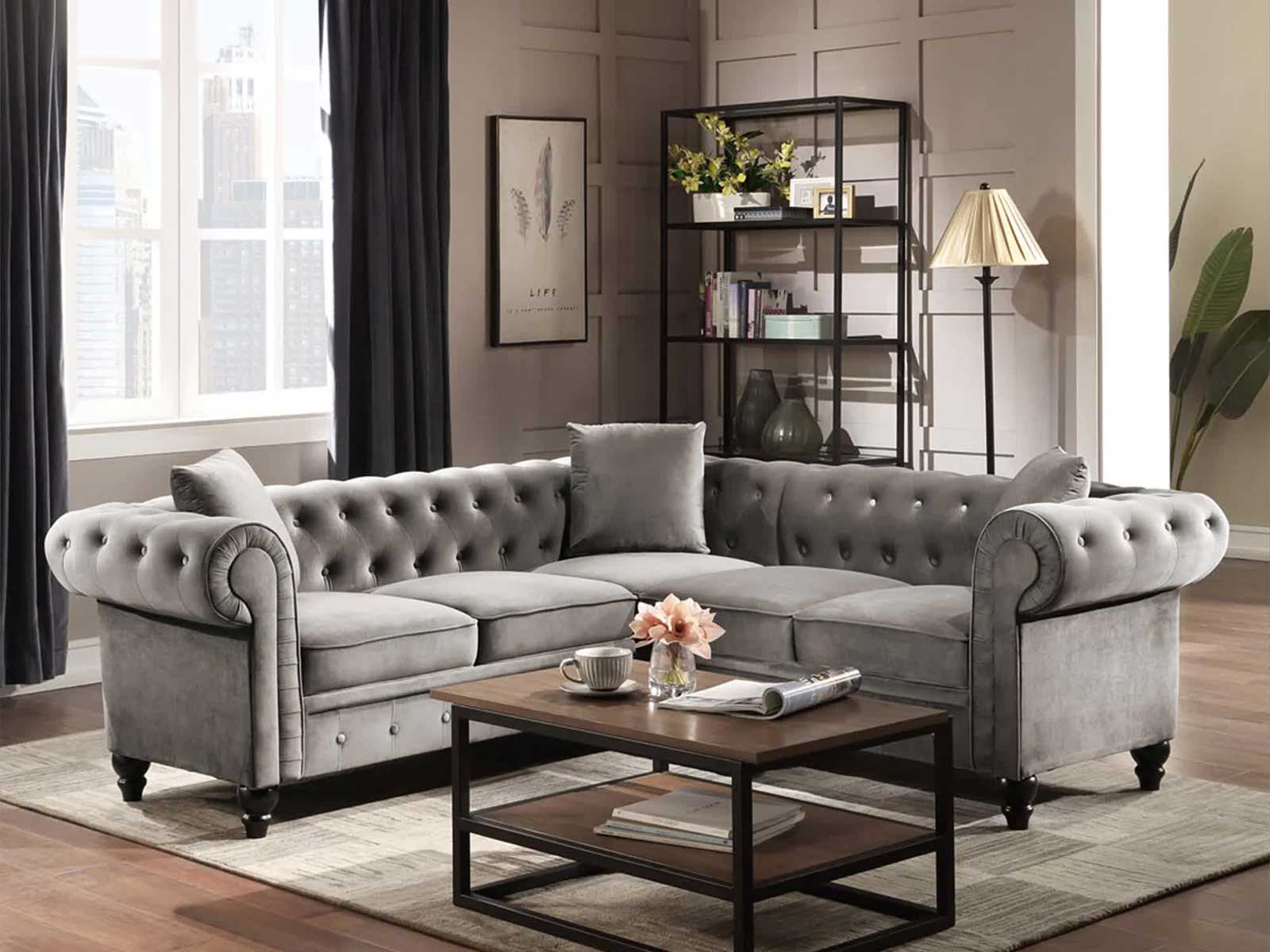 Duraster Chesterfield Vintage Sectional Sofa #61