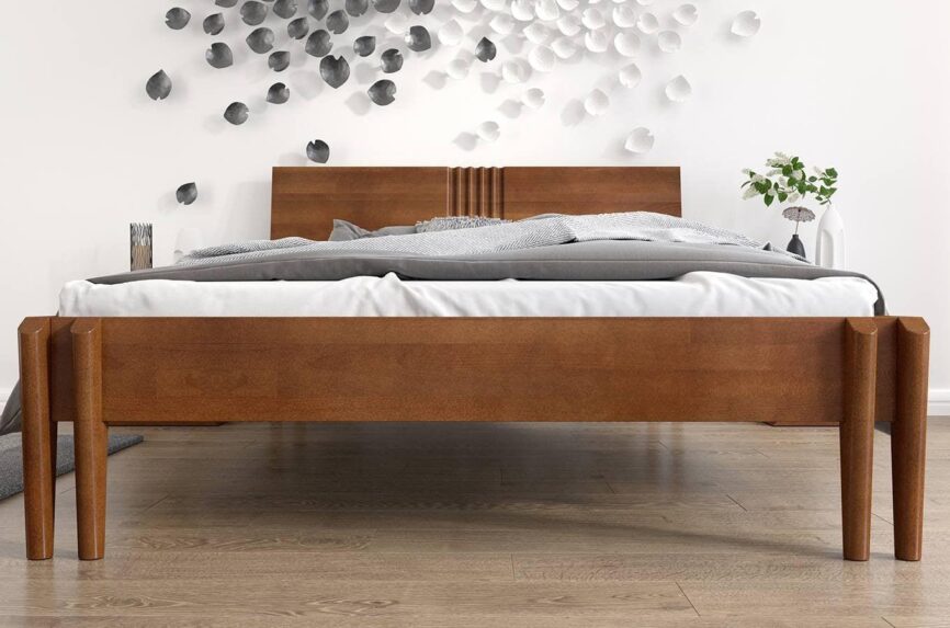 Preyas Mango wood Teak Finish Wooden Bed #1 - Duraster