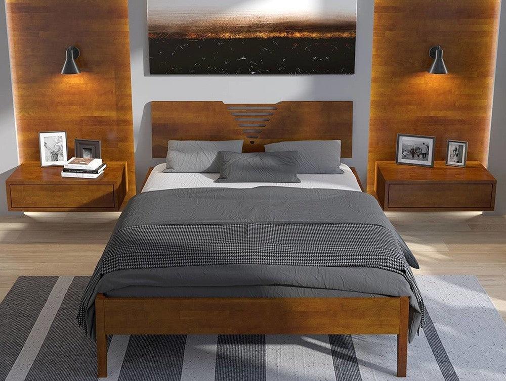 Preyas Mango wood Teak Finish Wooden Bed #3 - Duraster