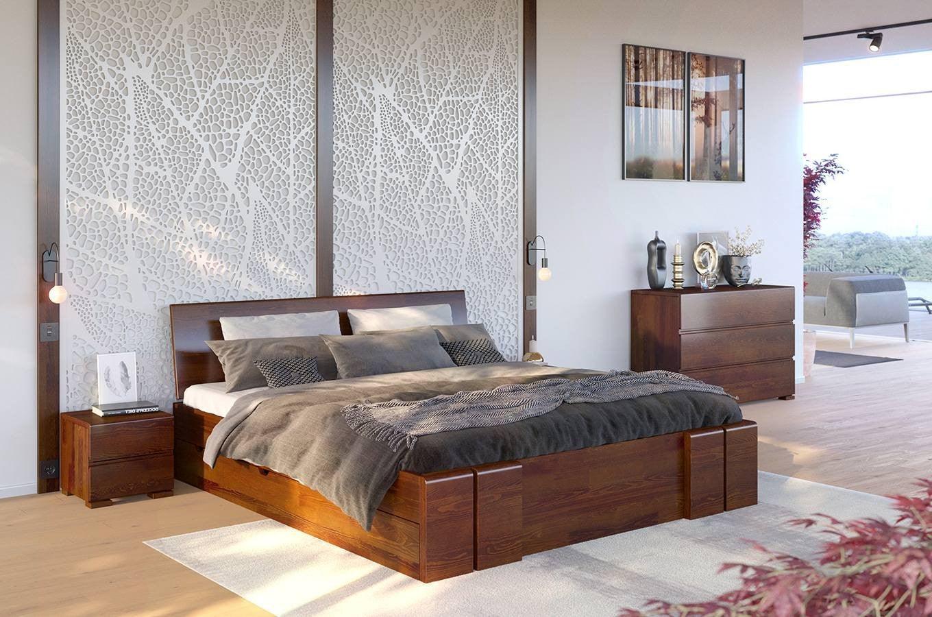 Preyas Mango wood Teak Finish Storage Wooden Bed #19 - Duraster