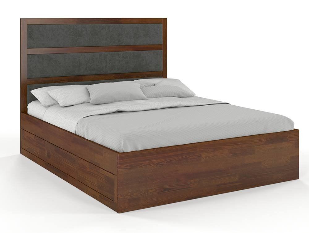 Preyas Mango wood Teak Finish Upholstred Storage Wooden Bed #22 - Duraster