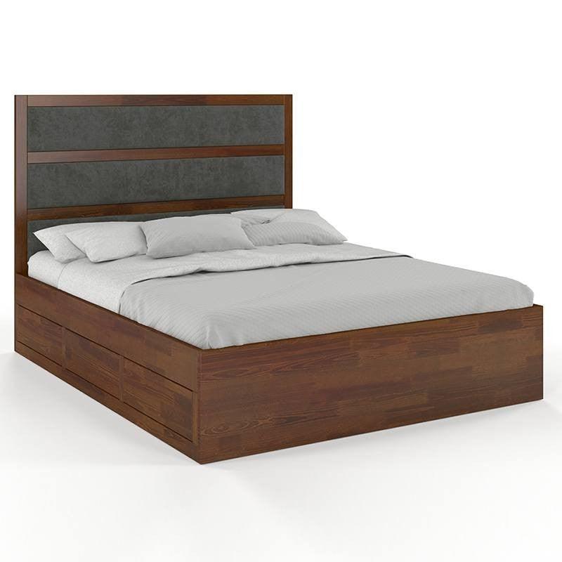 Preyas Mango wood Teak Finish Upholstred Storage Wooden Bed #22 - Duraster