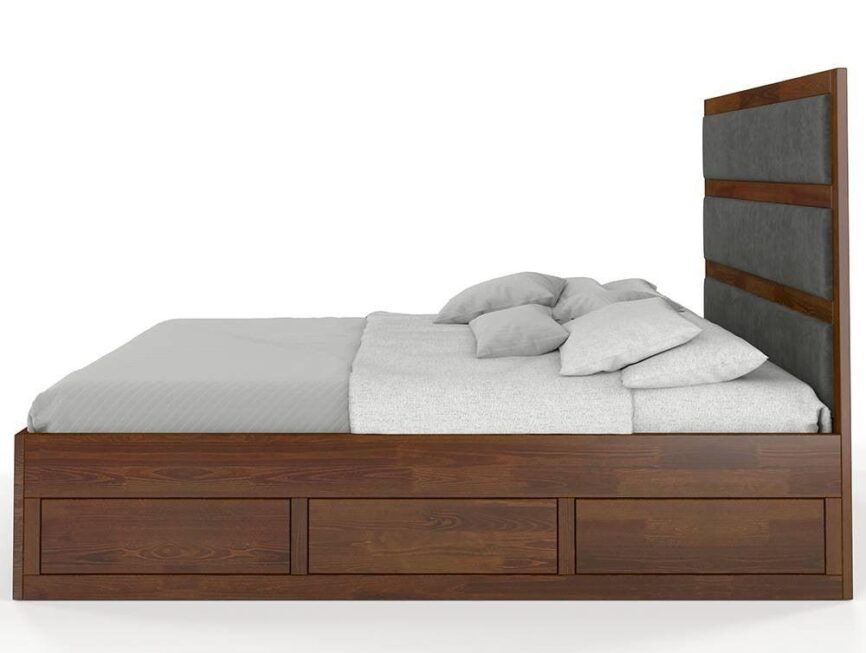 Preyas Mango wood Teak Finish Upholstred Storage Wooden Bed #22 - Duraster