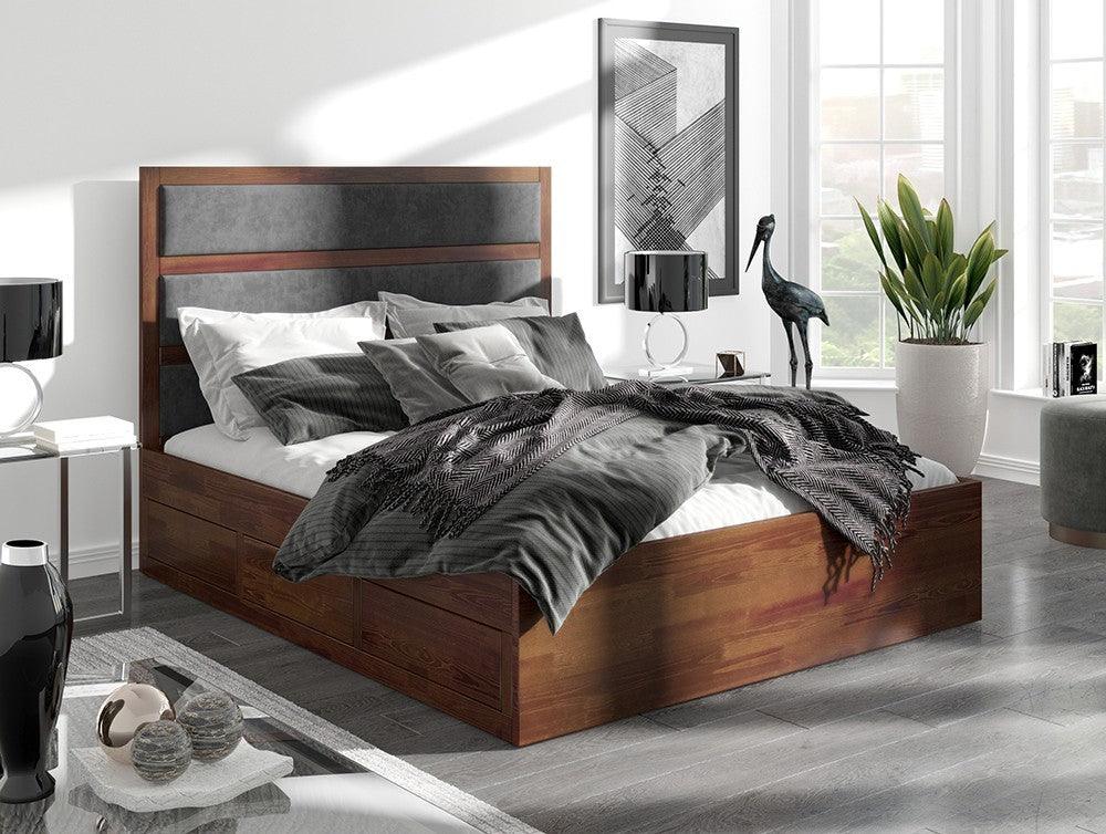 Preyas Mango wood Teak Finish Upholstred Storage Wooden Bed #22 - Duraster
