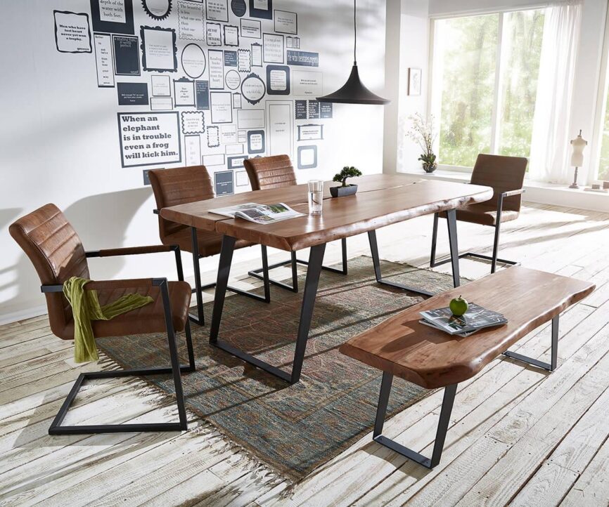 Elementary Modern Live Edge Acacia Dining Table Set - Duraster