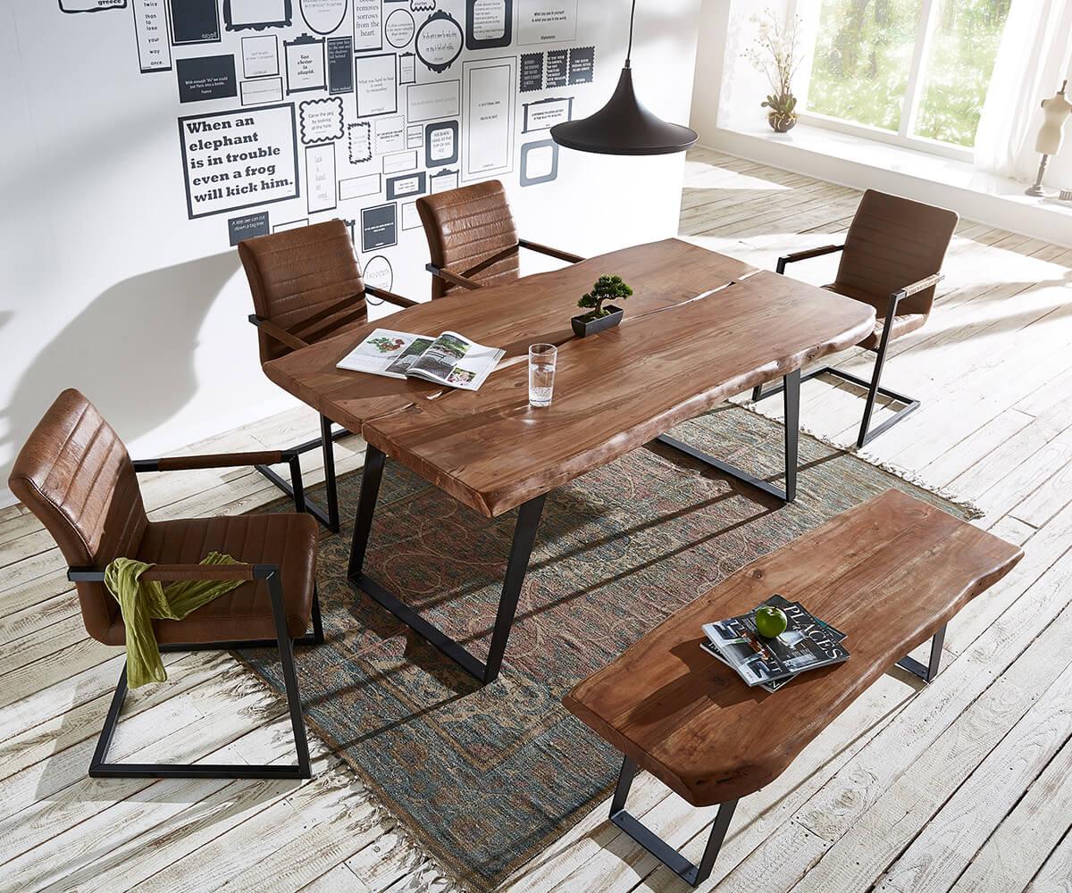 Elementary Modern Live Edge Acacia Dining Table Set - Duraster