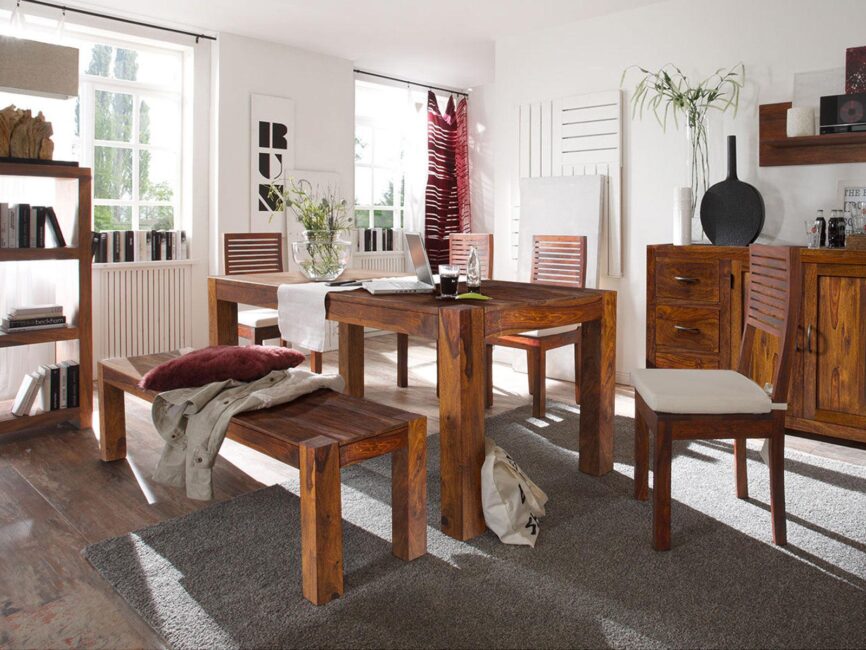 Elite Transitional Sheesham 6 Seater Dining Set (Walnut Finish) - Duraster