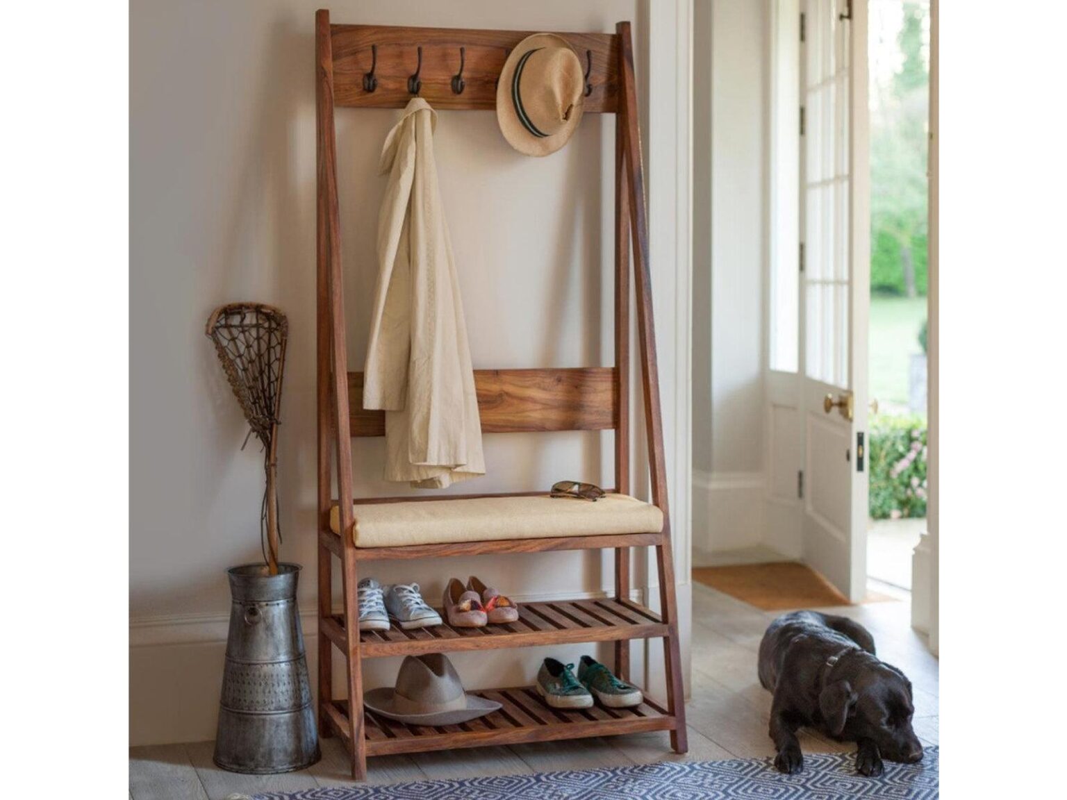 Mehran Contemporary Sheesham Wood Coat Hanger / Shoe Stand #3 - Duraster