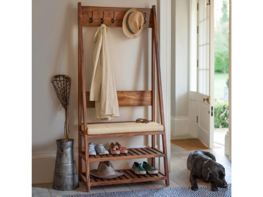 Mehran Contemporary Sheesham Wood Coat Hanger / Shoe Stand #3 - Duraster