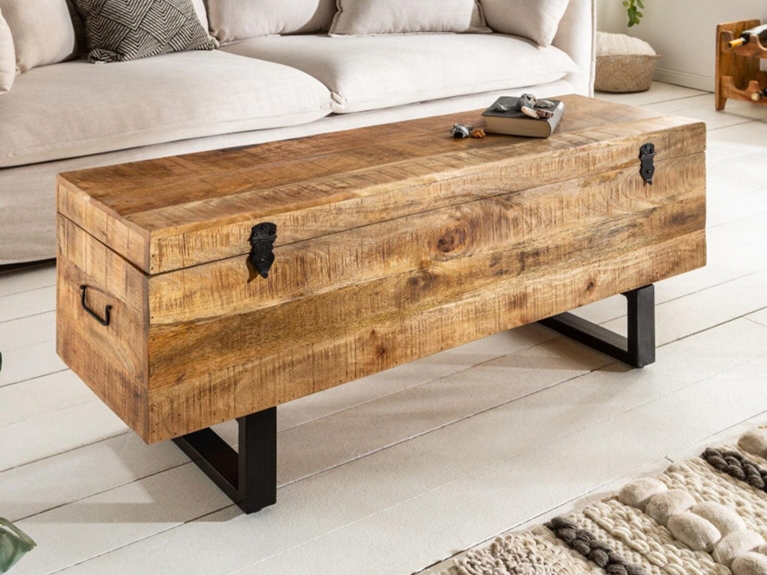 Verge Solid Mango wood Storage Coffee table with Iron Frame #2 - Duraster