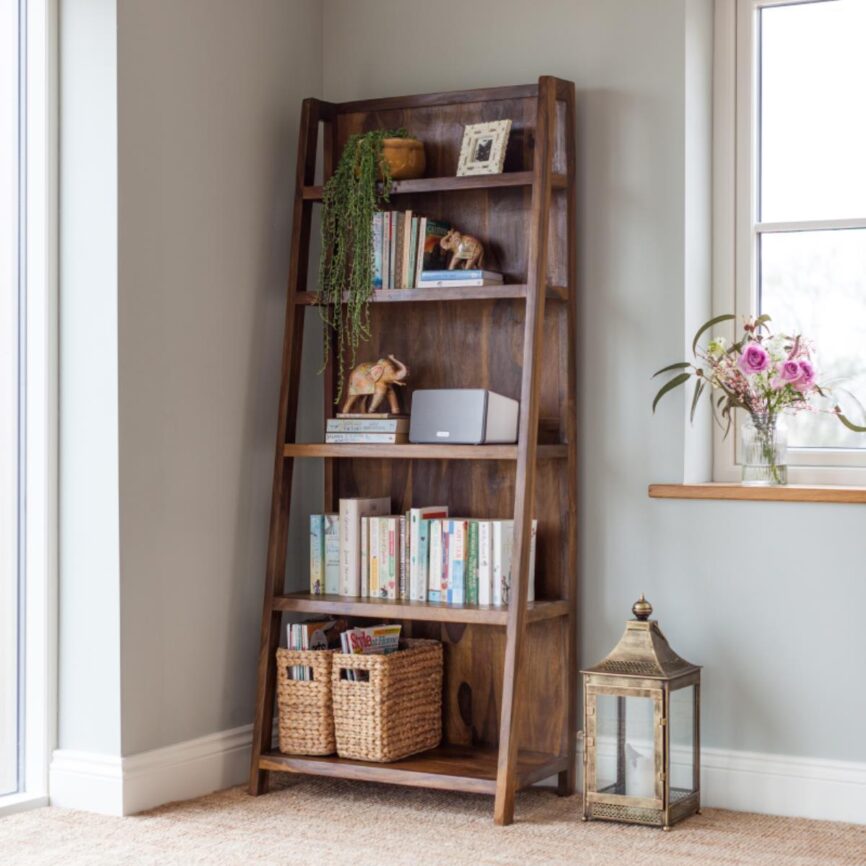 Mehran Contemporary Sheesham Wood Large Ladder Bookshelf #2 - Duraster