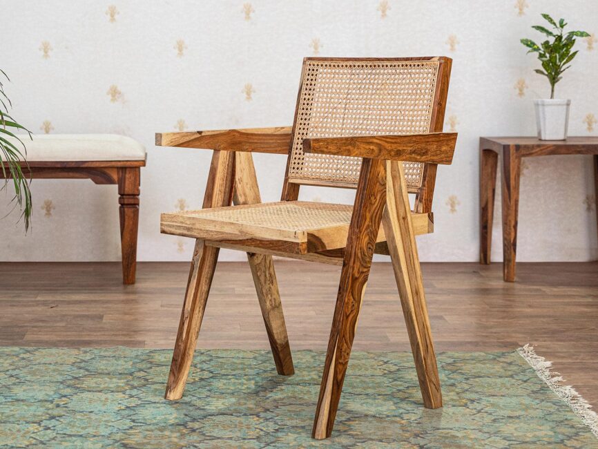 Nature Solid Sheesham wood Arm Chair with Cane Work #1 - Duraster