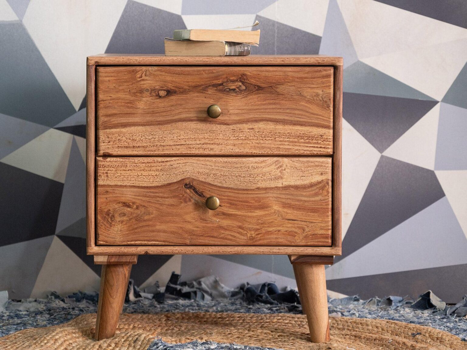 Hawkin Modern Sheesham wood 2 Drawer Bedside #1 - Duraster