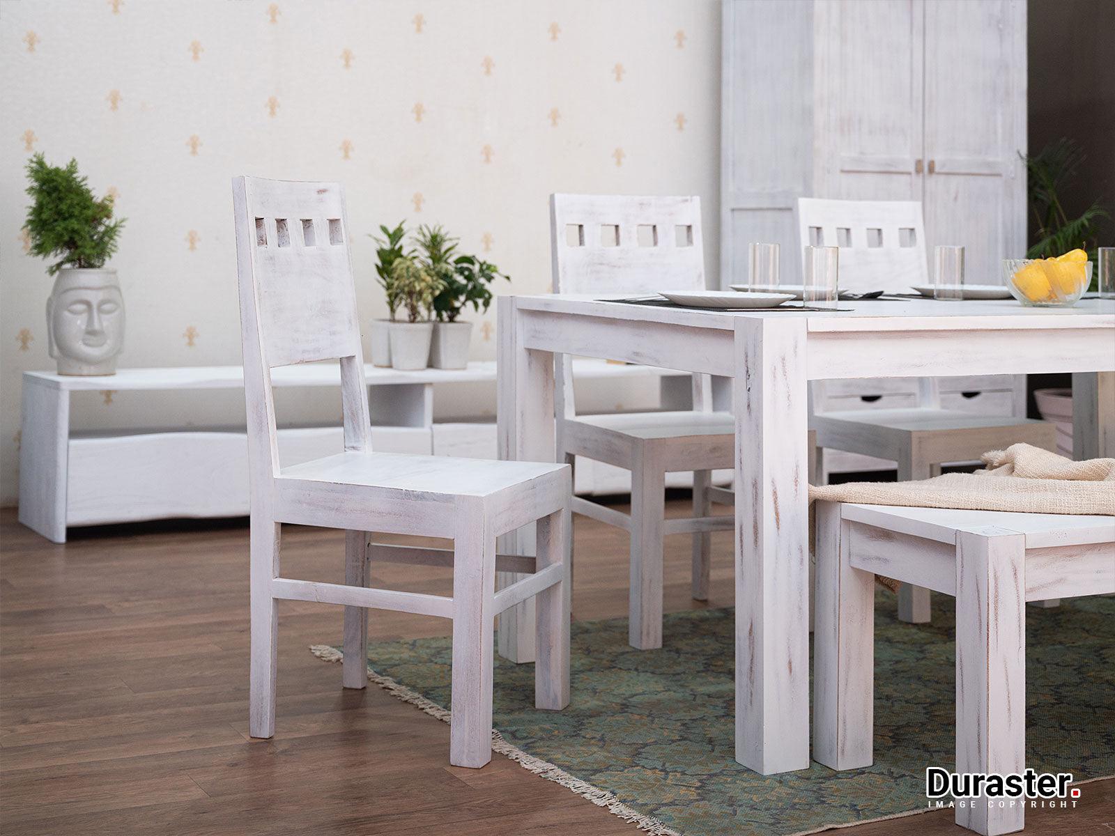 Novo Distressed Acacia White Dining Set with Chairs (4, 6 & 8 Seater) - Duraster