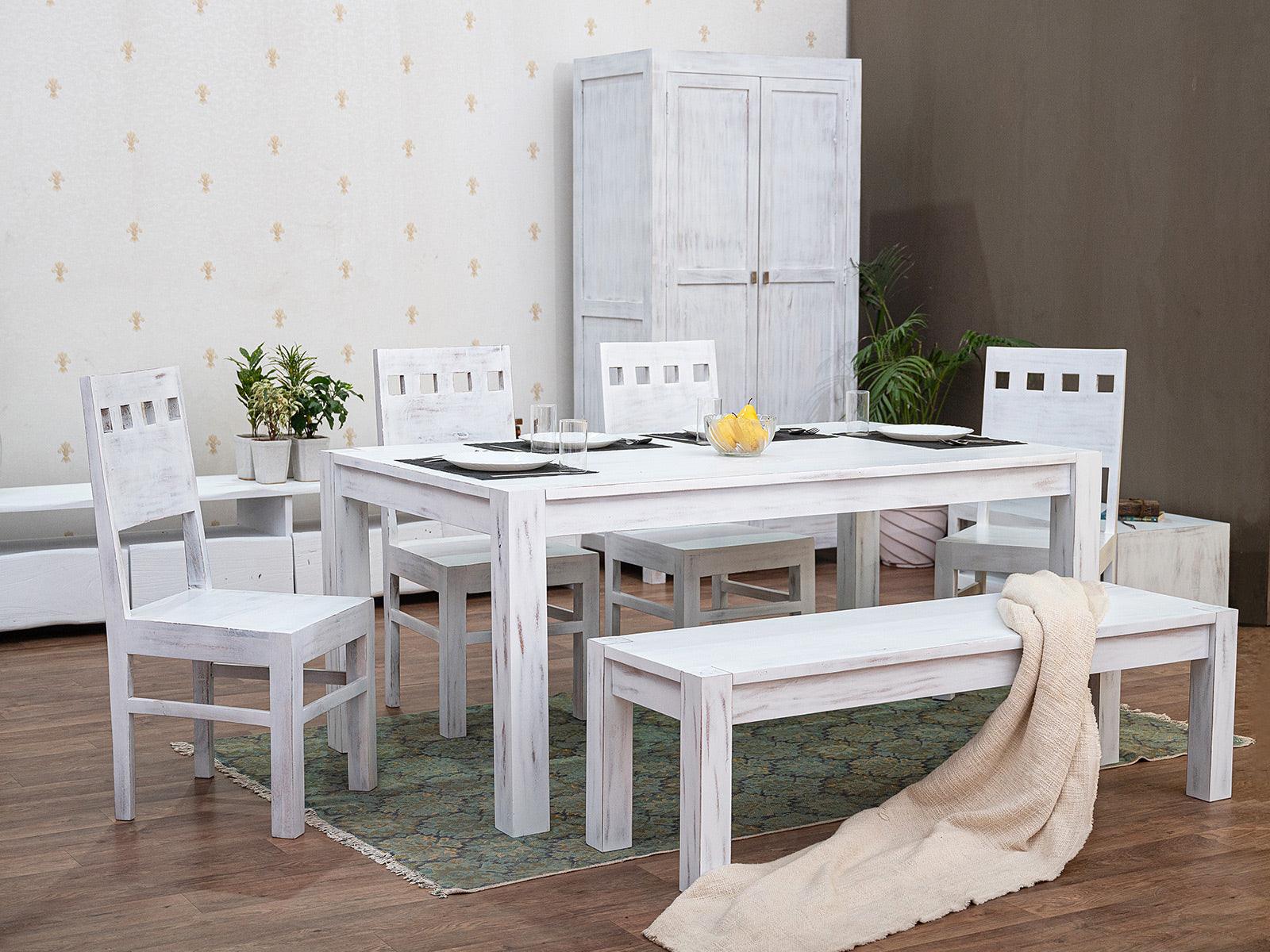 Novo Distressed Acacia White Dining Set with Chairs (4, 6 & 8 Seater) - Duraster