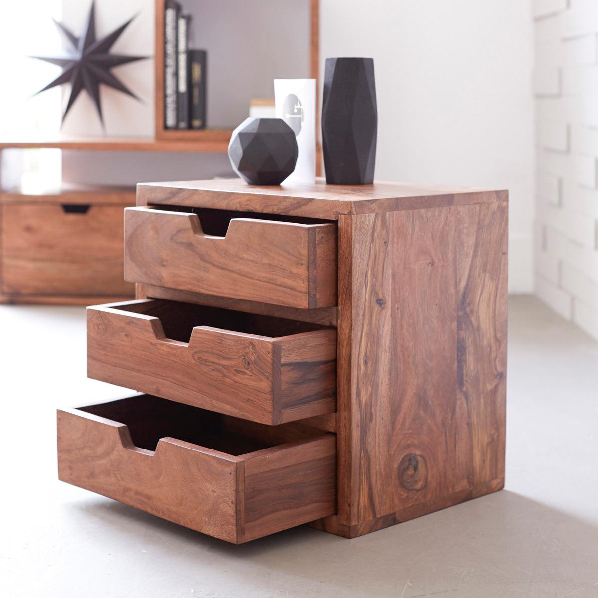 Dessart Solid Sheesham Cube 3 Drawers   #1 - Duraster