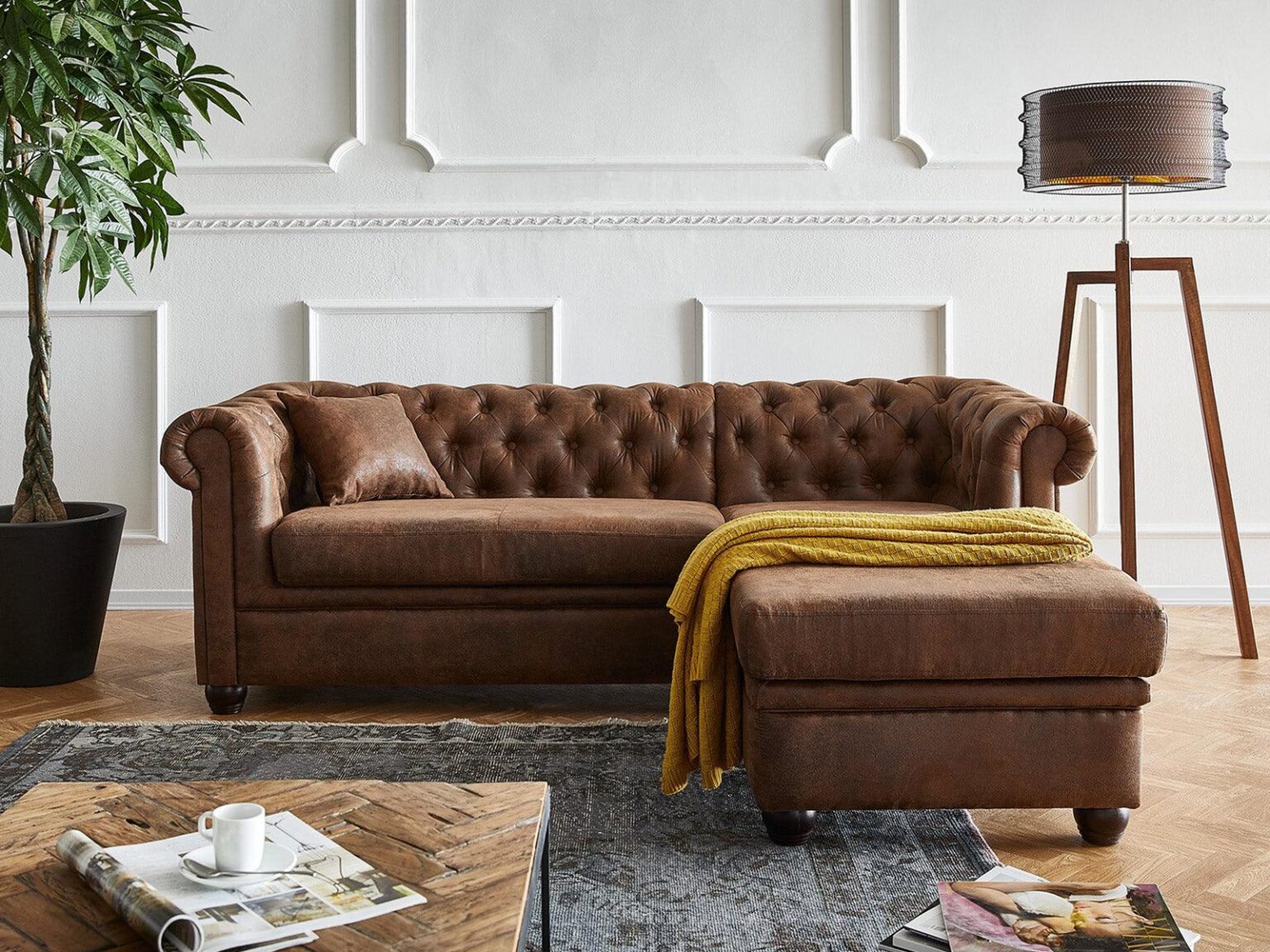 Norwich Vintage Chesterfield Brown Ottoman Right #21 - Duraster