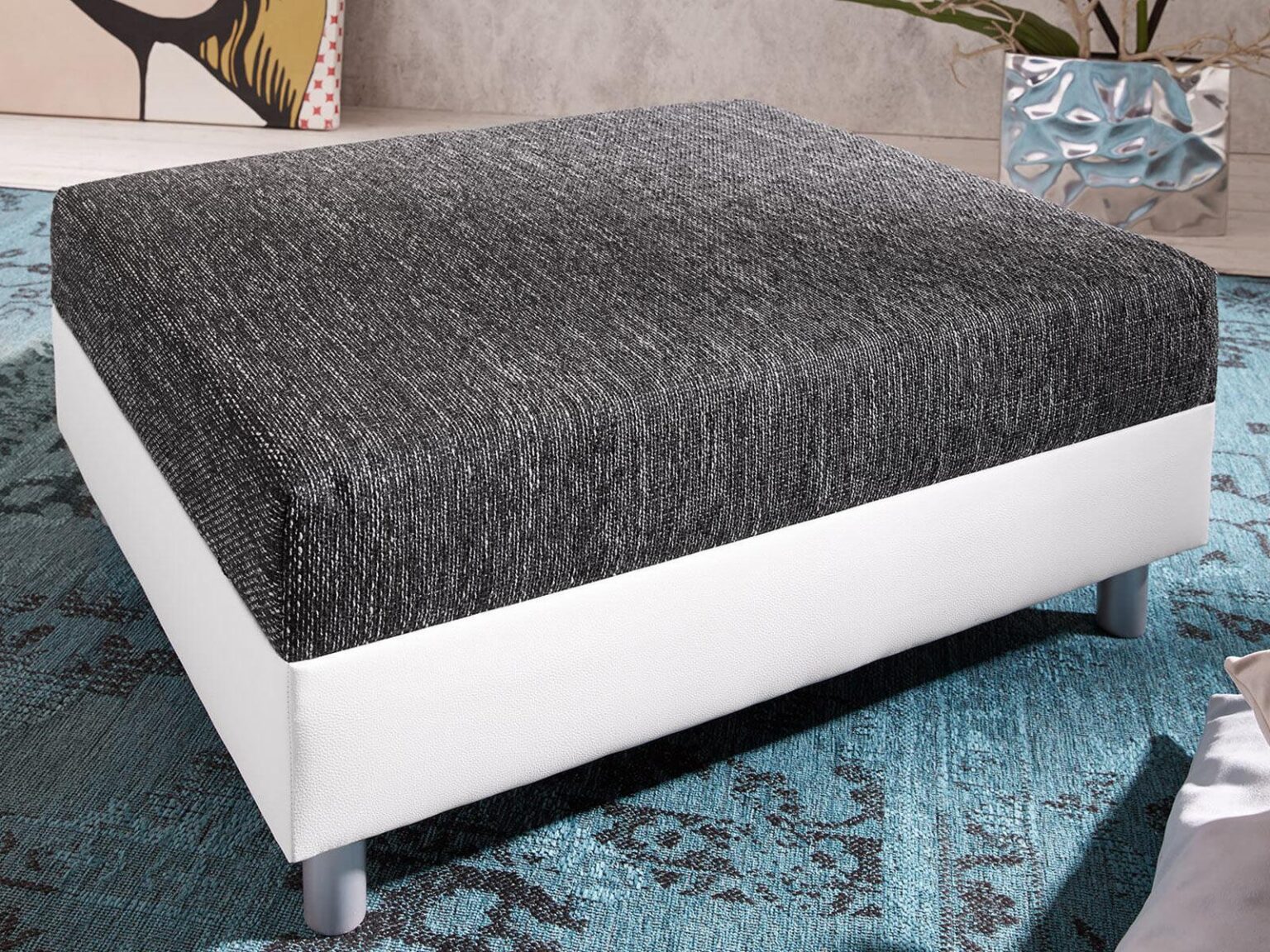 Norwich Premium White Black Fabric Ottoman #38 - Duraster