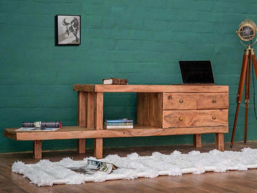 Hawkin Stylish Acacia wood Handmade Live Edge T.V. Unit #1 - Duraster