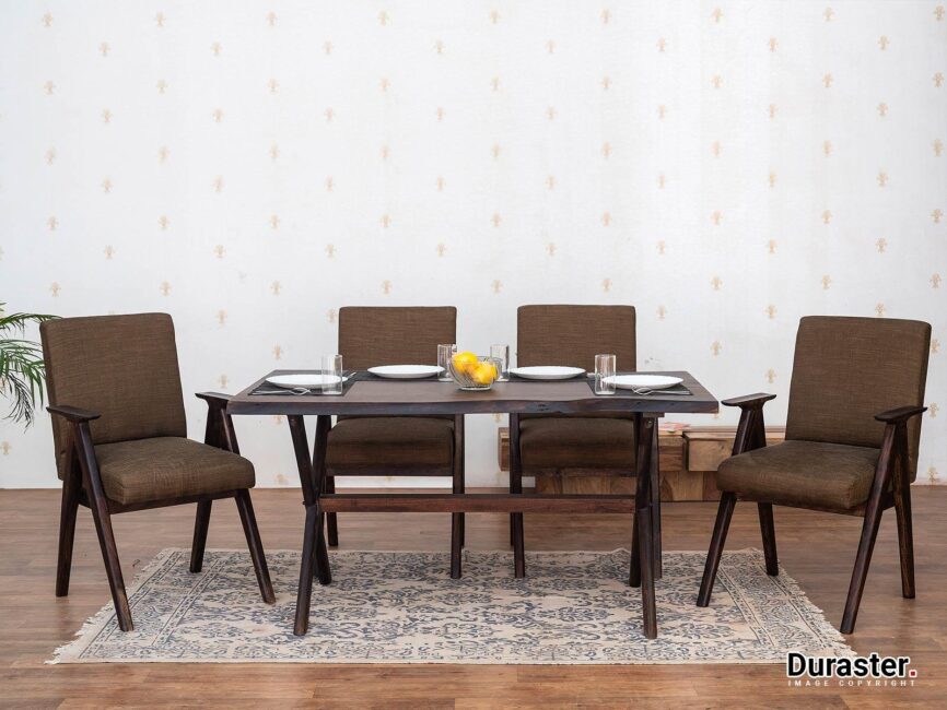 Acacia Wood 6 Seater Dining Table Set