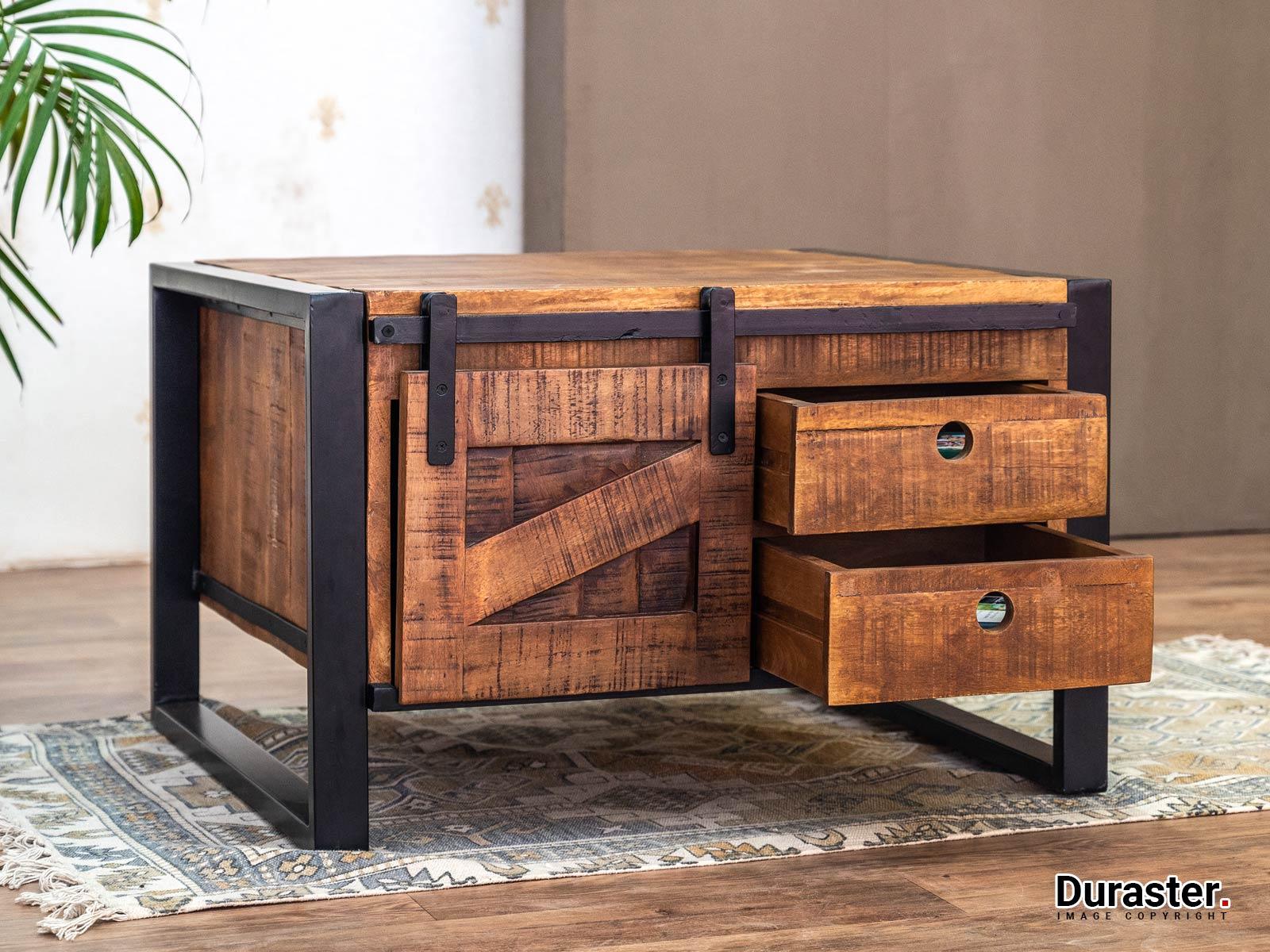 Verge Solid Mango Wood Industrial Coffee Table - Duraster