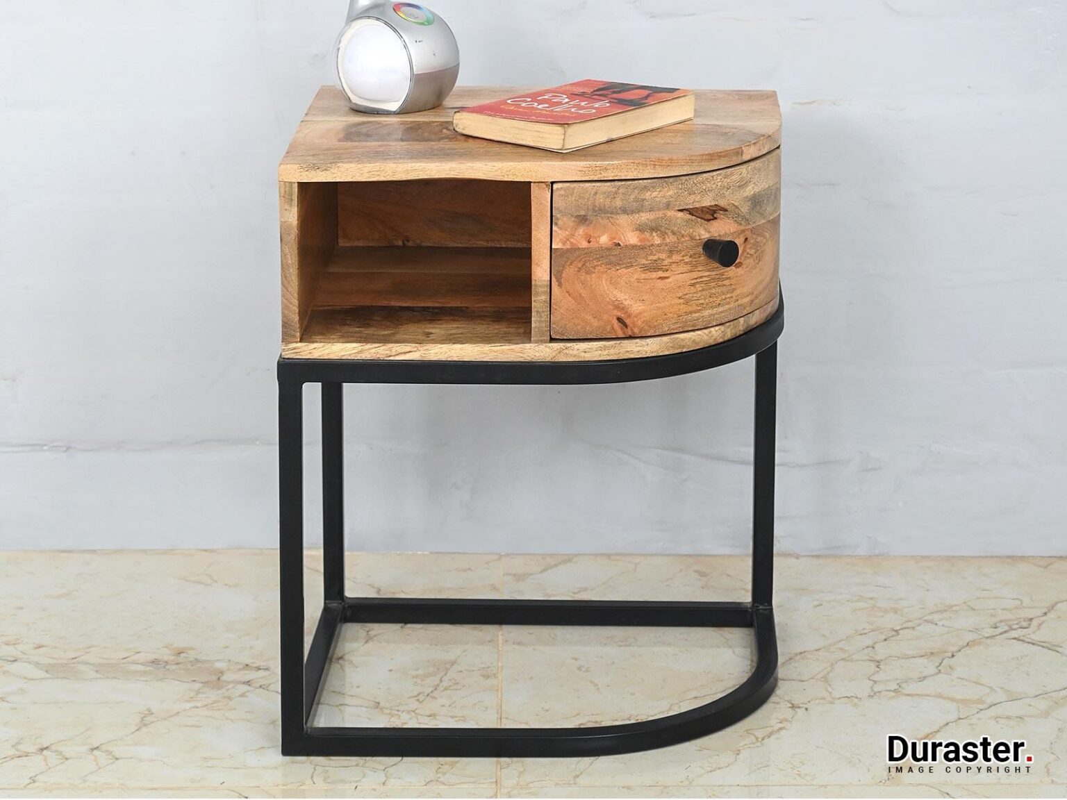 Verge  Mango wood 1 Drawer Iron Frame Nightstand - Duraster