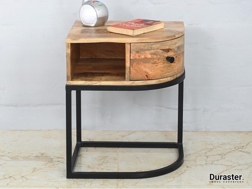 Verge  Mango wood 1 Drawer Iron Frame Nightstand - Duraster