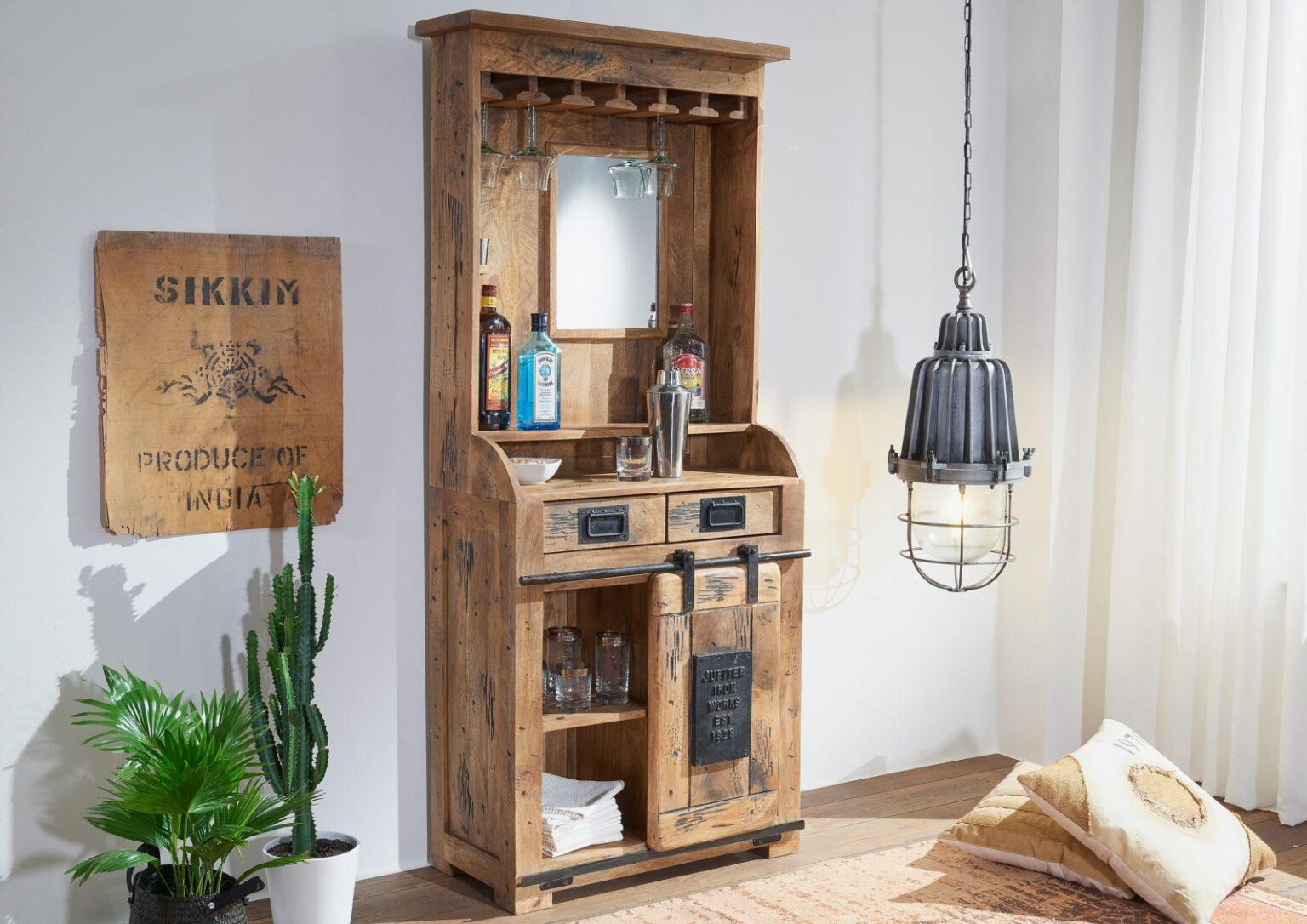 Locomo Industrial Style Solid Wood Bar Cabinet - Duraster