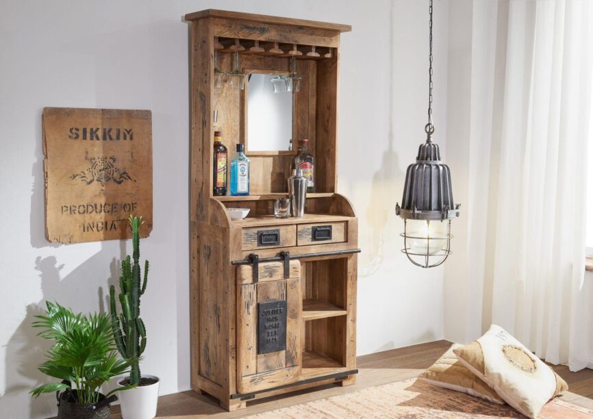Locomo Industrial Style Solid Wood Bar Cabinet - Duraster