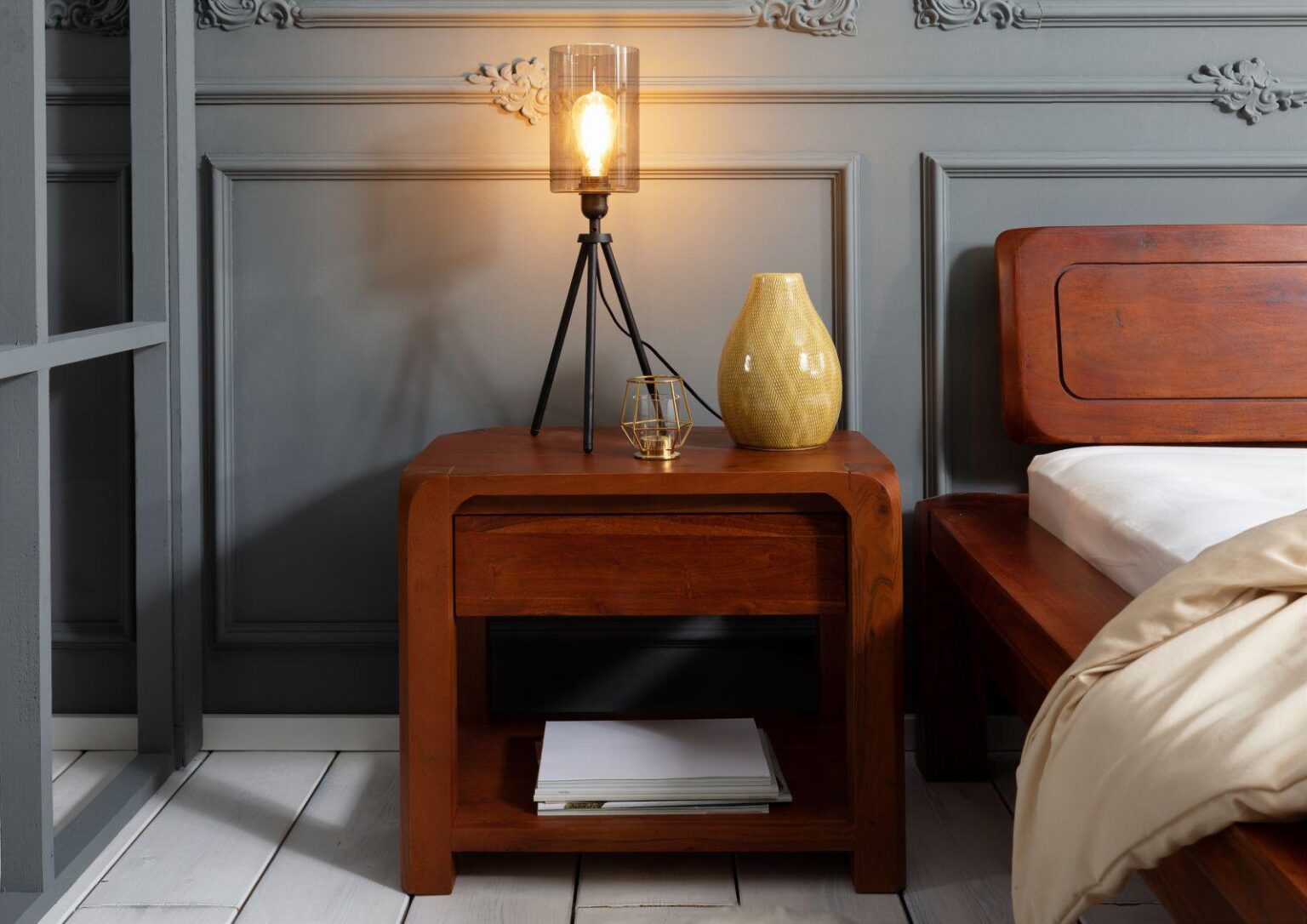 Osian Modern Style Solid Wood Bedside Table - Duraster
