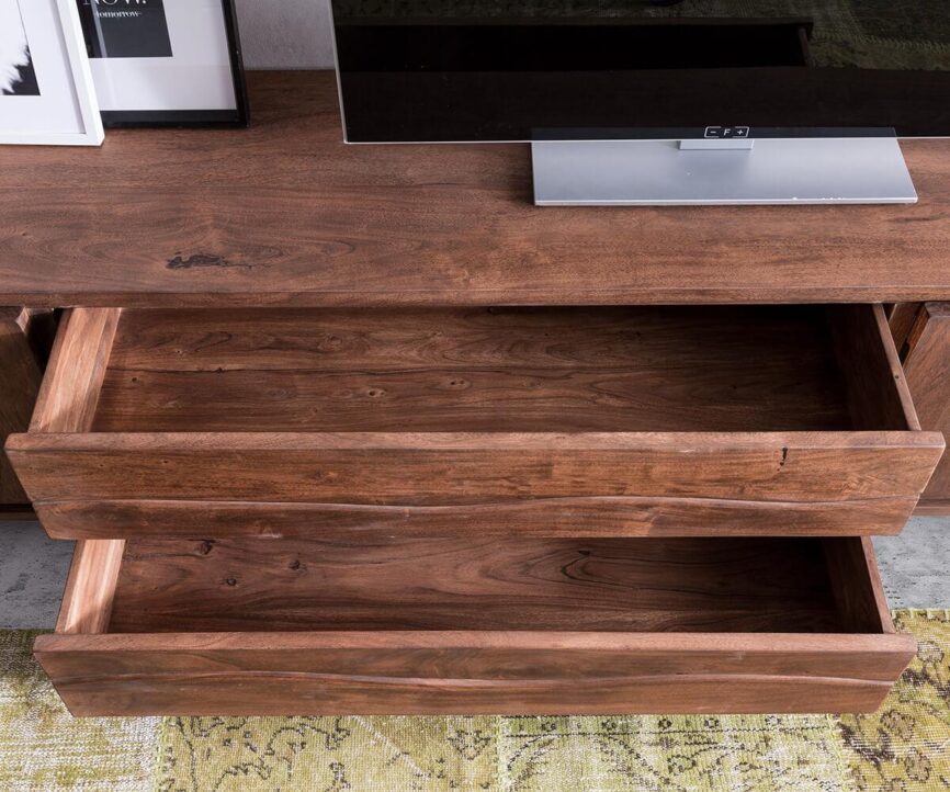 Massiv TV stand Live-Edge acacia brown 300 cm 4 doors 2 drawers tree edge lowboard #15 - Duraster