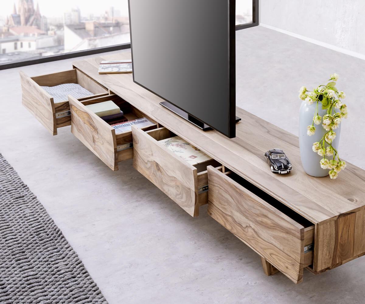 Massiv TV table Wyatt Sheesham natural 220 cm 4 drawers design lowboard #10 - Duraster