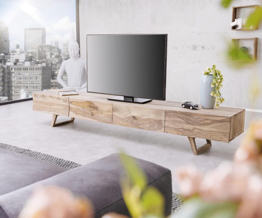 Massiv TV table Wyatt Sheesham natural 220 cm 4 drawers design lowboard #10 - Duraster