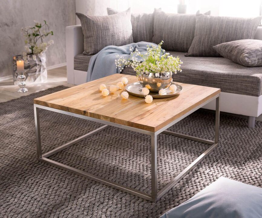 Elementary Stylish Acacia Table with Silver Frame #14 - Duraster