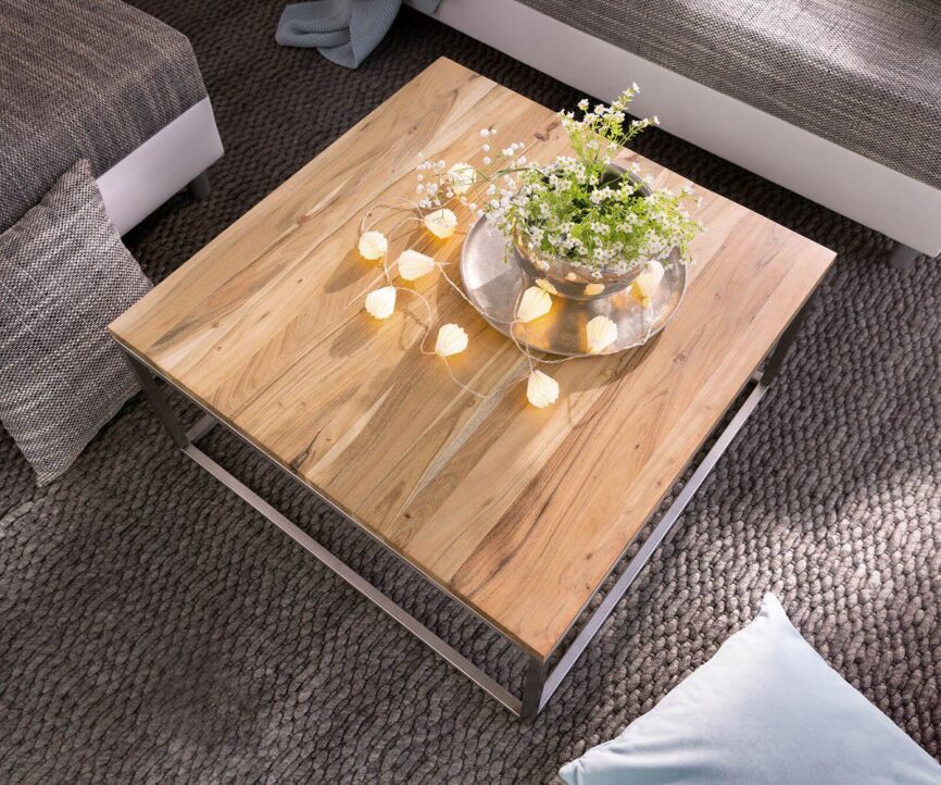 Elementary Stylish Acacia Table with Silver Frame #14 - Duraster