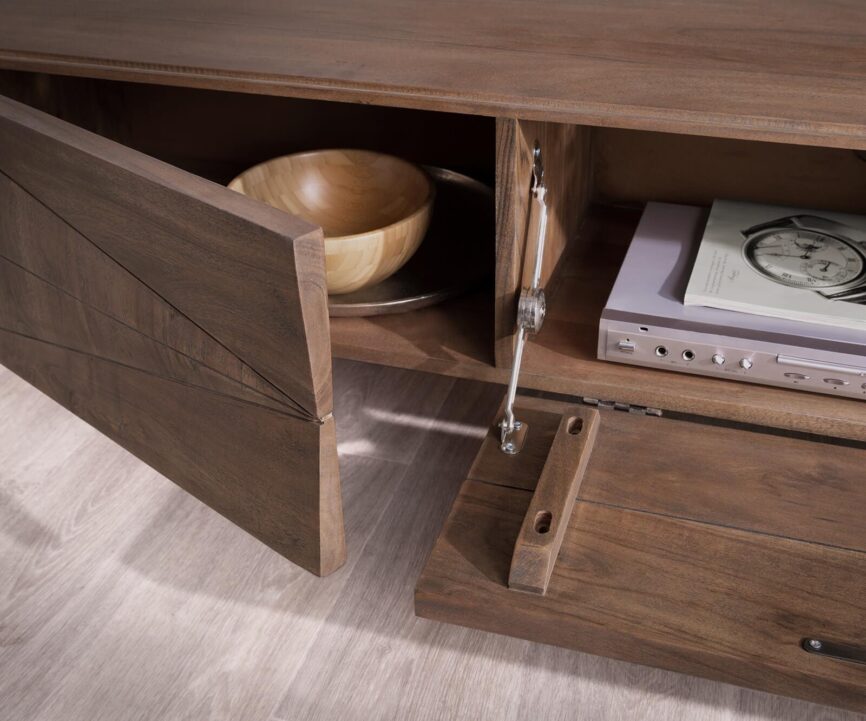 Massiv TV stand Wyatt acacia brown 175 cm 2 doors 1 flap design lowboard #2 - Duraster