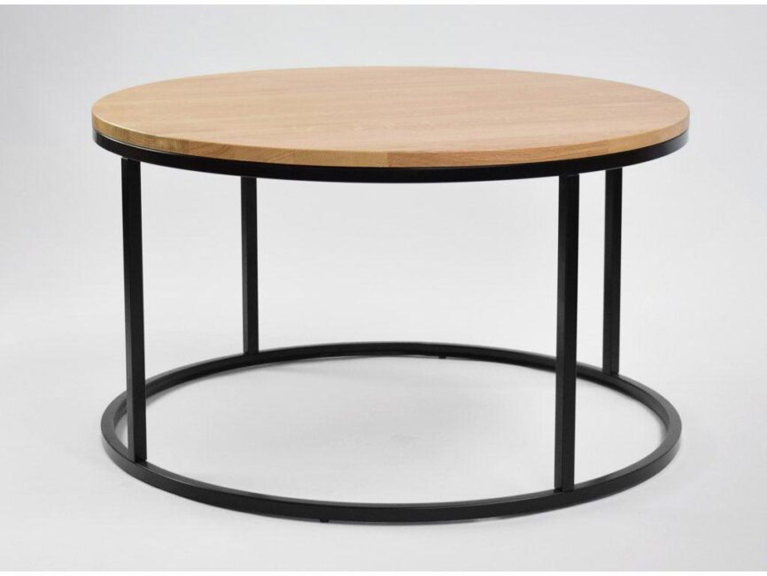 Oak round coffee table FormWood Villa 85 cm with black base - Duraster