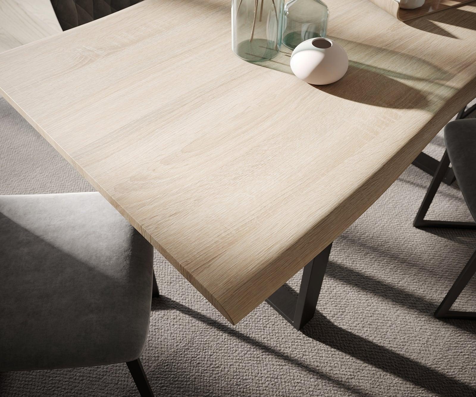 MobelMassev Dining set Adesso oak look 140x90 skid tree edge + 4 chairs light gray velvet#8 - Duraster