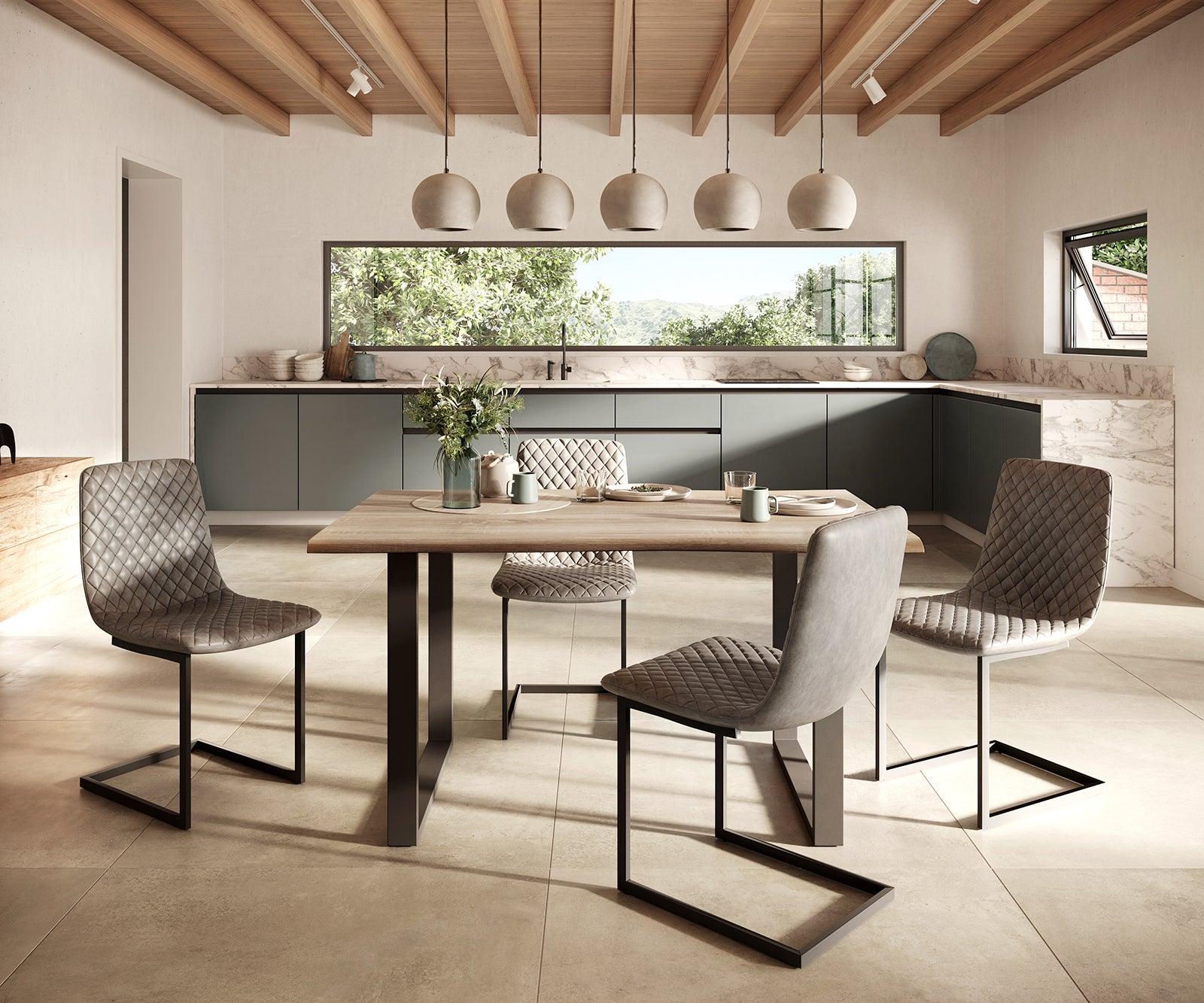 MobelMassev Dining set Adesso oak look 140x90 skid tree edge + 4 chairs taupe vintage #4 - Duraster