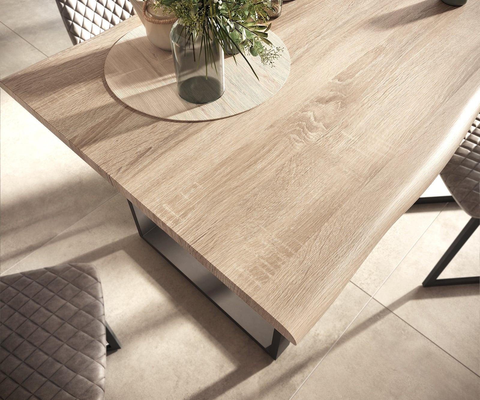 MobelMassev Dining set Adesso oak look 140x90 skid tree edge + 4 chairs taupe vintage #4 - Duraster