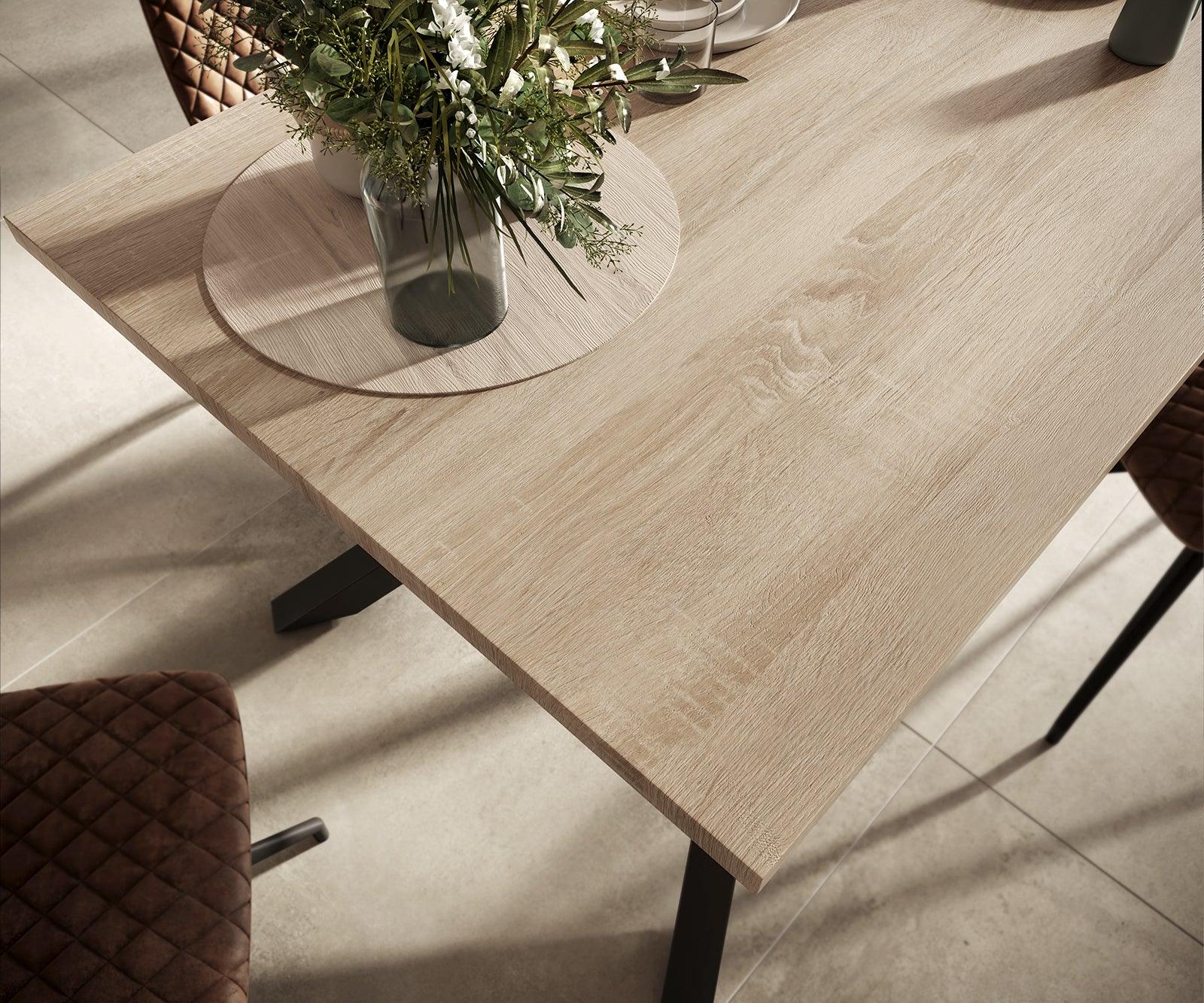 MobelMassev Dining set Adesso oak look 140x90 central leg + 4 chairs brown vintage#9 - Duraster