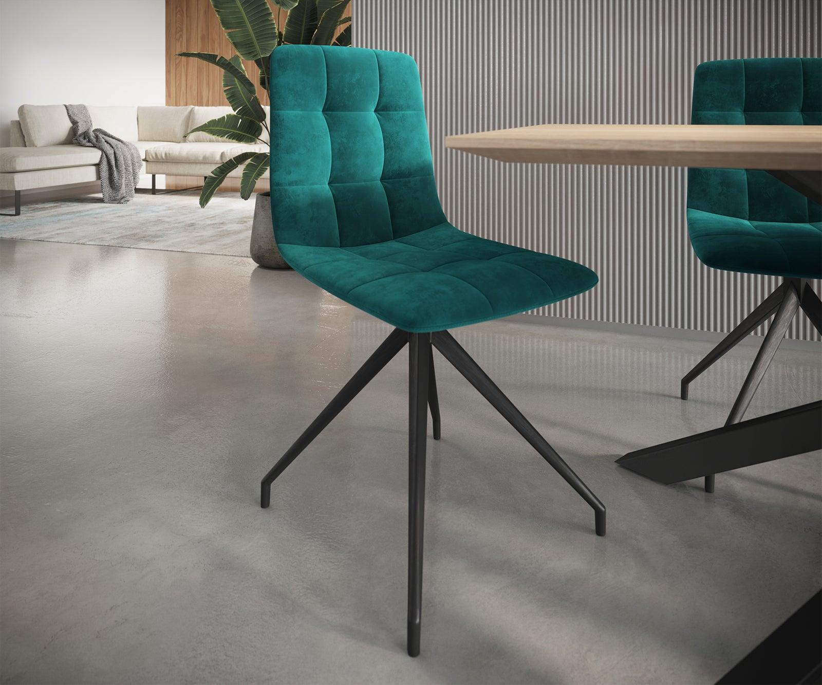 MobelMassev Dining set Adesso oak look 140x90 central leg Swiss edge + 4 chairs petrol velvet #5 - Duraster