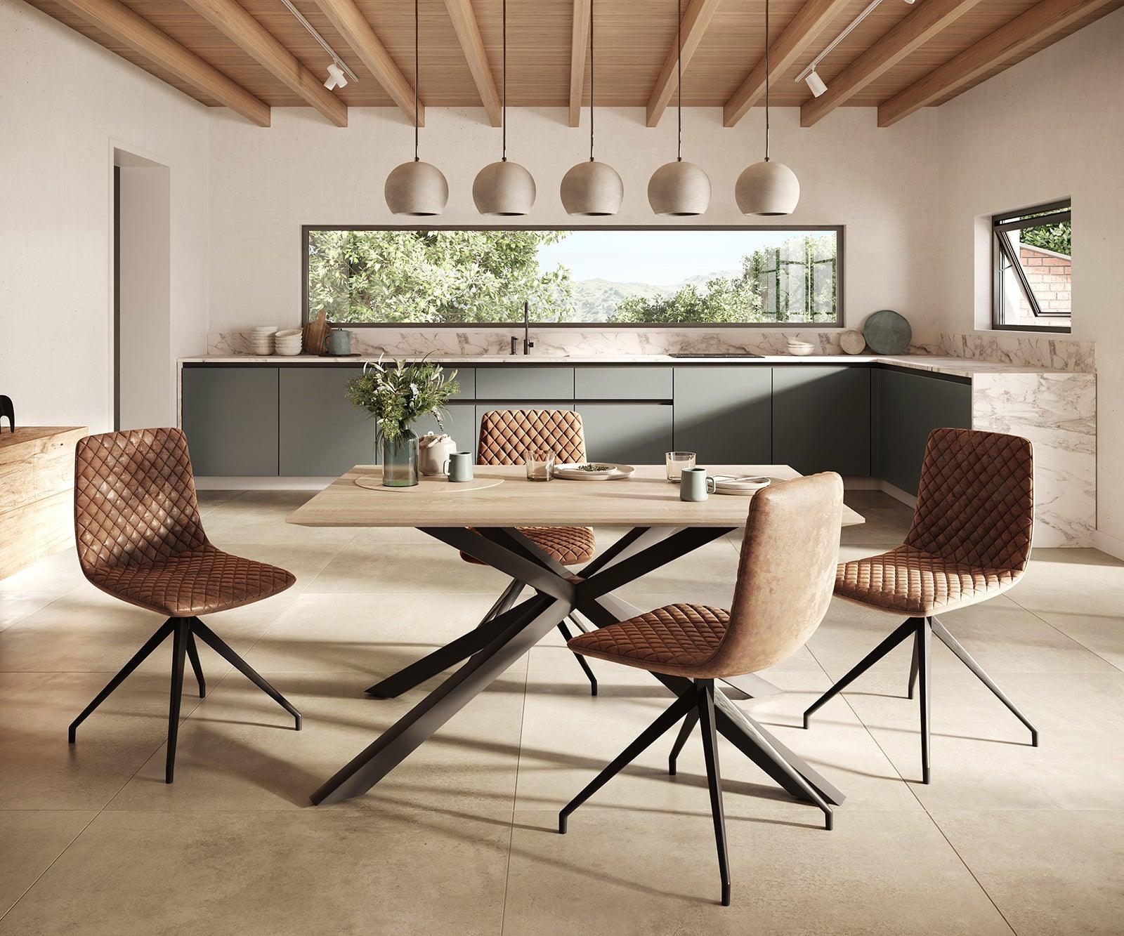 MobelMassevDining set Adesso oak look 140x90 central leg Swiss edge + 4 chairs Brown Vintage #6 - Duraster