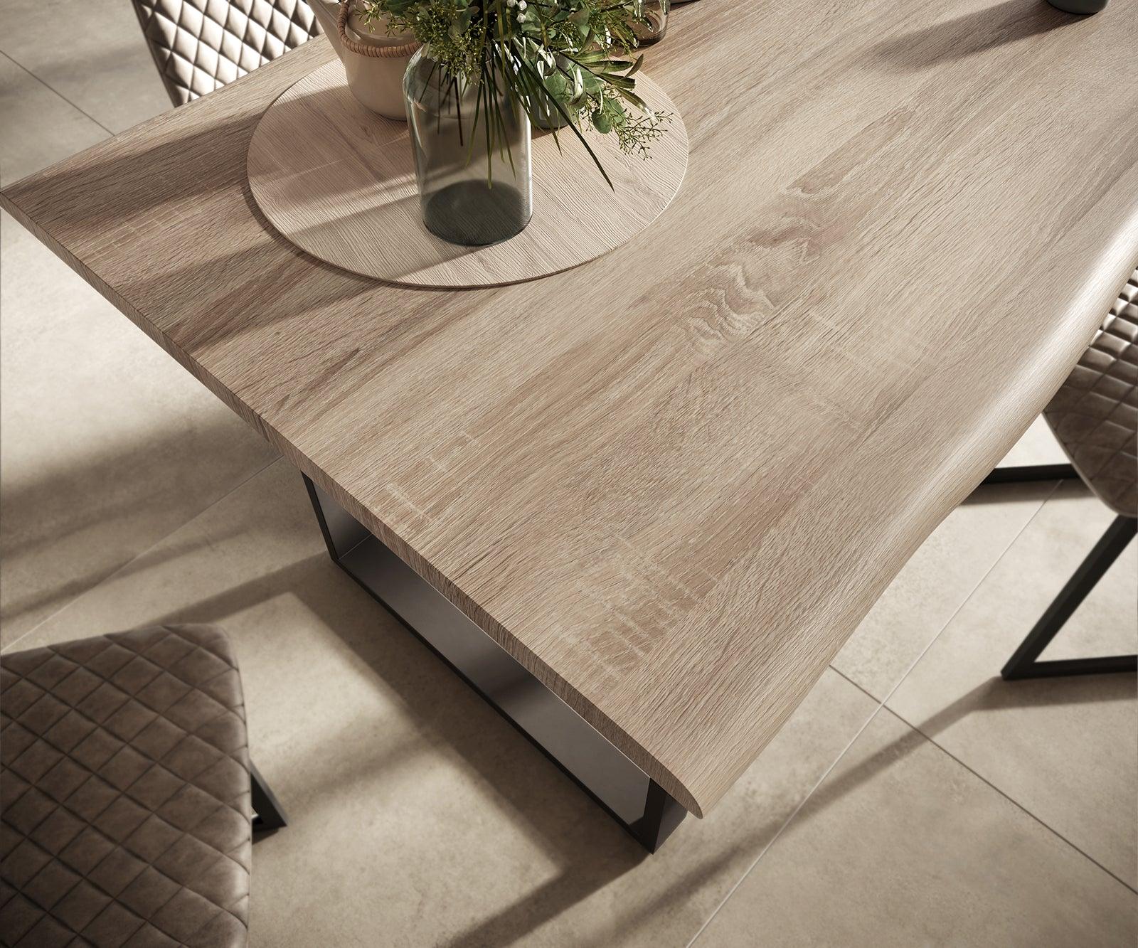 MobelMassev Dining set Adesso oak look 180x90 skid tree edge + 4 chairs taupe vintage #7 - Duraster